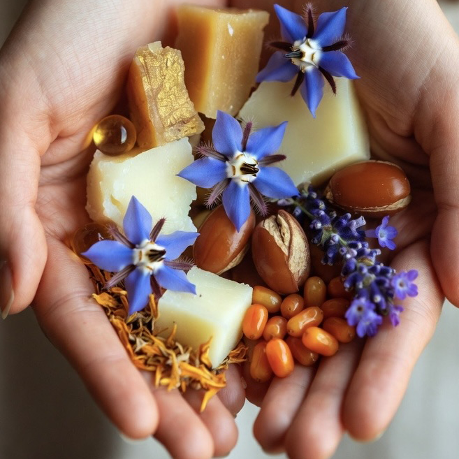 Natürliche Inhaltsstoffe in wasserfreier Pflanzenpflege – eine Übersicht.